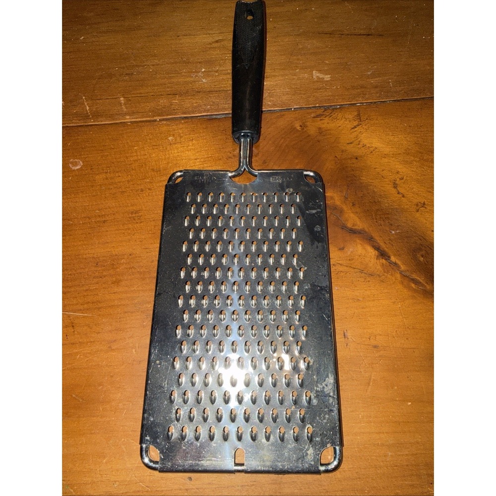 VTG Ekco Hand Flat Grater Iconic Black Handle Cheese Potato Onion 11 in USA MCM